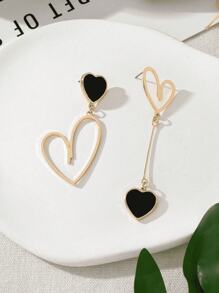 1 Pair Metal Asymmetric Heart Shaped Pendant Earrings, Birthday, Anniversary, Date Gift