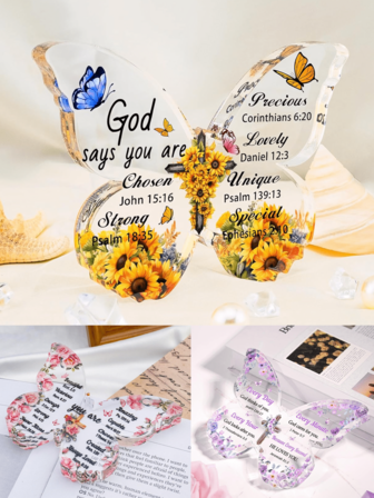 1 Pieza Mariposa de acrílico, regalo espiritual y religioso para mujeres, decoración de escritorio cristiano, decoraciones de Biblia, accesorios de Biblia para mujeres, accesorios de escritorio con girasoles, decoración de mesa con girasoles, artículos cristianos, regalo de oración para la iglesia