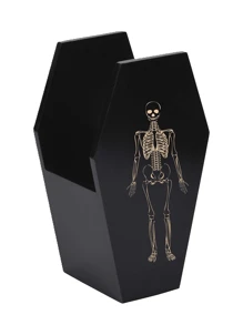 哥特式棺材笔筒 - 万圣节桌面收纳盒，用于存放钢笔、铅笔和化妆刷，办公室怪异骷髅装饰，巫术美学和黑暗学院风家居饰品，秋季装饰 - 彩色 - 查看 4