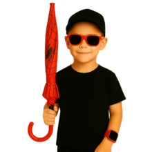 Square Children's Watch For Boys + UV Protection Glasses + Themed Umbrella Stylish Gift - 紅色 - 查看 2