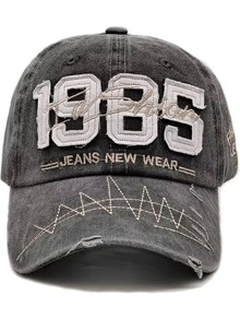 1 件 NUMBER 1985 绗缝棒球帽，正面有 JEANS NEW WEAR 刺绣，侧面有 FAVORITE JEANS 刺绣帽子，Y2K 复古水洗风格太阳帽 - 彩色 - 查看 7