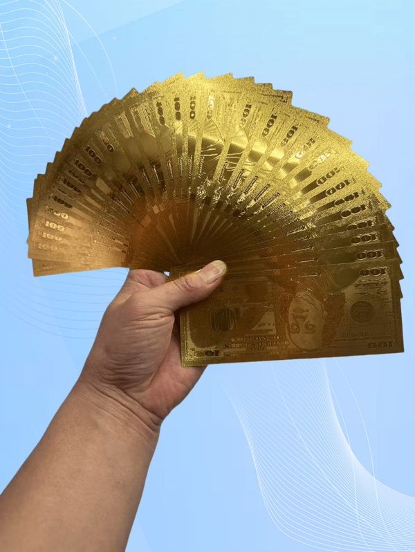 20 PIEZAS Billetes conmemorativos de oro, Billetes de 100 dólares estadounidenses con lámina de oro por ambos lados, Atractores de dinero de la suerte, Notas conmemorativas de viaje estadounidenses, Pequeños regalos; Hermosas notas con lámina de oro que pueden atraer riqueza, valen la pena coleccionar y hacer buenos regalos.