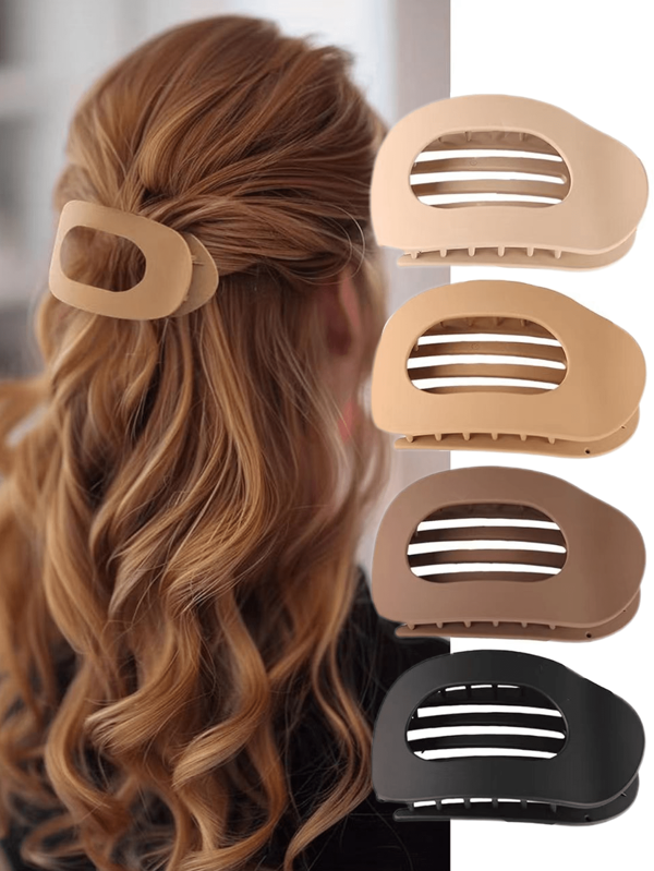 4 stuks minimalistische stijl matte platte holle ovale haarclip met een high-end gevoel, half vastgebonden haar aan de achterkant van het hoofd, grote eendenbekclip voor vrouwen om te douchen, multi-volume haar, hoge paardenstaart haarclip voor dagelijkse uitjes, sport, winkelen, thuis eten, casual temperament, veelzijdige haaraccessoires, het beste cadeau