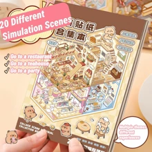 3D Capybara And Bear Cartoon House Landscaping Sticker Set, DIY Scene To Make Your Own Food Court | Cozy House | Supermarket | Bookstore, Fun And Cute Korean Cartoon Scene Stickers, Suitable For Adults And Teenagers To Relieve Stress And Kill Time, Christmas Gift For Girls