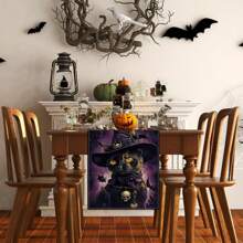 1/25pcs Halloween Series, Cat Print Linen Table Runner, Suitable For Holiday Parties, Birthday Dinners, Kitchen And Dining Room Decor, Furniture And Home Textile Decor. It Is A Multi-Purpose Home Decor Item Applicable For All Seasons, Perfect For Party And Holiday Decorations, And Also An Excellent Gift For Parents And Friends.