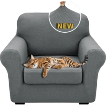Local Delivery- 2025 New 2 Pieces Chair Covers With Arms Super Stretch Chair Slipcover For Living Room Pet Dog Universal Slip Cover Anti Slip Armchair Furniture Protector (Light Gray), 31"-46"(1 Cushion) - Pea Green - 查看 7