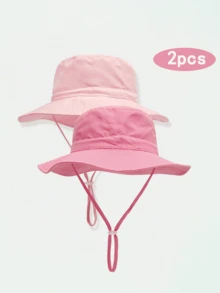 2 buc/set pălării pentru copii, simple și imprimate, reglabile, cu protecție solară, respirabile, casual, potrivite pentru activități în aer liber și purtare zilnică - Roz închis + roz deschis - Vizualizare 2