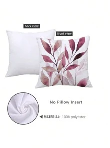 4 piezas Funda de almohada con estampado de hojas en acuarela rosa y púrpura, de 17.7*17.7in (45*45cm) / 19.69*19.69in (50*50cm), de poliéster, impresa por un solo lado, solo funda (sin relleno de almohada), decoración para el hogar, sofá, cama, coche, etc.