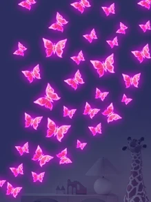 6pcs Pink-Purple Glow-In-The-Dark Small Butterfly Wall Sticker, Bedroom & Living Room Decorative Light-Up Butterfly Sticker
