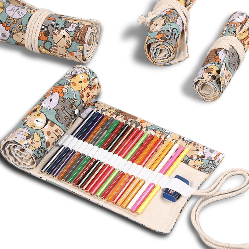 Slot Pencil Packaging Pencil Roll, Artist Colored Pencil Roll Bag Short Brush Bag Box Pencil Drawing Coloring And Sketching Organizer, No Pencil (Cute Cat, 12 Slot)