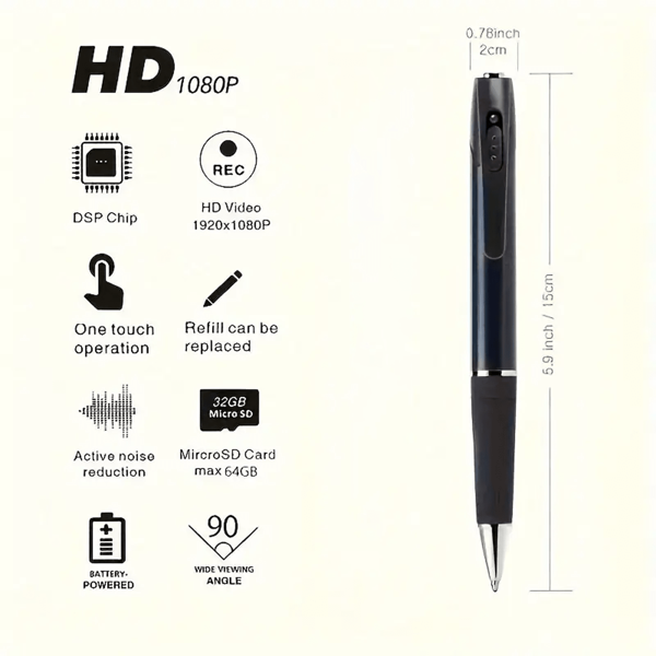 ULar Mini bolígrafo inteligente portátil con cámara que graba video HD de 2MP, con grabación de voz y video digital. Incluye una tarjeta SD de 32GB gratis para grabación. Grabación con un solo clic, batería recargable incorporada, compacto e ideal para conferencias y aulas.