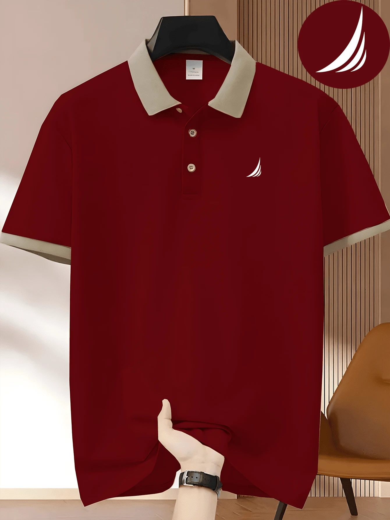 Men's Printed Polo Shirt, Men's Top, 230g Polyester Comfortable Breathable Summer Casual Printed Golf Polo Shirt 1. - 酒紅色 - 查看 1