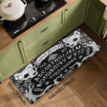 1 pieza Alfombra de entrada con estampado de calavera, alfombra de área artística negra para sala de estar, baño, cocina, entrada, balcón, decoración del hogar, absorbe la suciedad, cafetería, bar, vacaciones, fiesta, dormitorio, baño, decoración de cocina