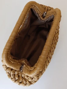 Torebka kopertówka z naturalnego włókna, brązowa, rafia, ręcznie robiona, dzianinowa, letnia, plażowa, 2025, nowość dla kobiet