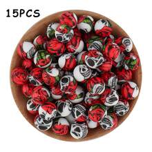 15pcs, Halloween Themed Printed Silicone Beads, Skull, Pumpkin And Other Patterns, Suitable For DIY Jewelry Making, Keychains, Bracelets, Hanging Ropes And Pen Beads, Keychain Making Materials, - Multicolor - View 10