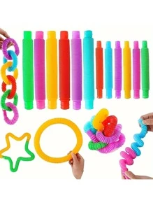 Christmas Decoration 8pcs, 16pcs, 24pcs Sensory & Colorful Interlocking Toys, Fidget Toys And Activities - Learning Tool To Stimulate Children's Fine Motor Skills, Includes Pop Tubes To Ease Stress And Anxiety, Educational Stress Relievers, Party/School Rewards, Classroom Activities, Back-To-School/Festival Gifts, Random Color.