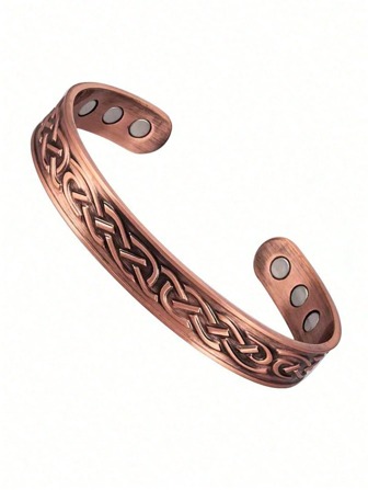 1 pieza Brazalete magnético de cobre rojo vintage grabado para hombres con 6 cuentas magnéticas, diseño abierto ajustable, adecuado como regalo para amigos, fiestas, viajes y uso diario/joyería