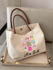 Personalized Teacher Tote Bag, Customizable With Name, Women's Canvas Shoulder Bag, Retirement Gift For Teachers, Gift For Art Teachers, Personalized Name Tote Bag, Bridesmaid Gift Bag, Wedding Party Tote Bag, Holiday Gift Bag, Creative Teacher's Day Gift, Reusable Women's Tote Bag, Personalized Shoulder Bag, A Thank-You Gift For Art Teachers Or Retired Teachers, Wedding Or Holiday Bridesmaid Gift Bag, The Best Teacher's Day Gift. - Multicolor - View 2