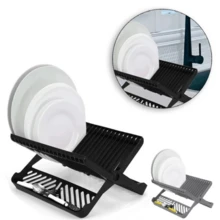 FOLDABLE PLASTIC DISH/CUTLERY DRAINER FOR 16 PLATES - Premium - Grey - View 3