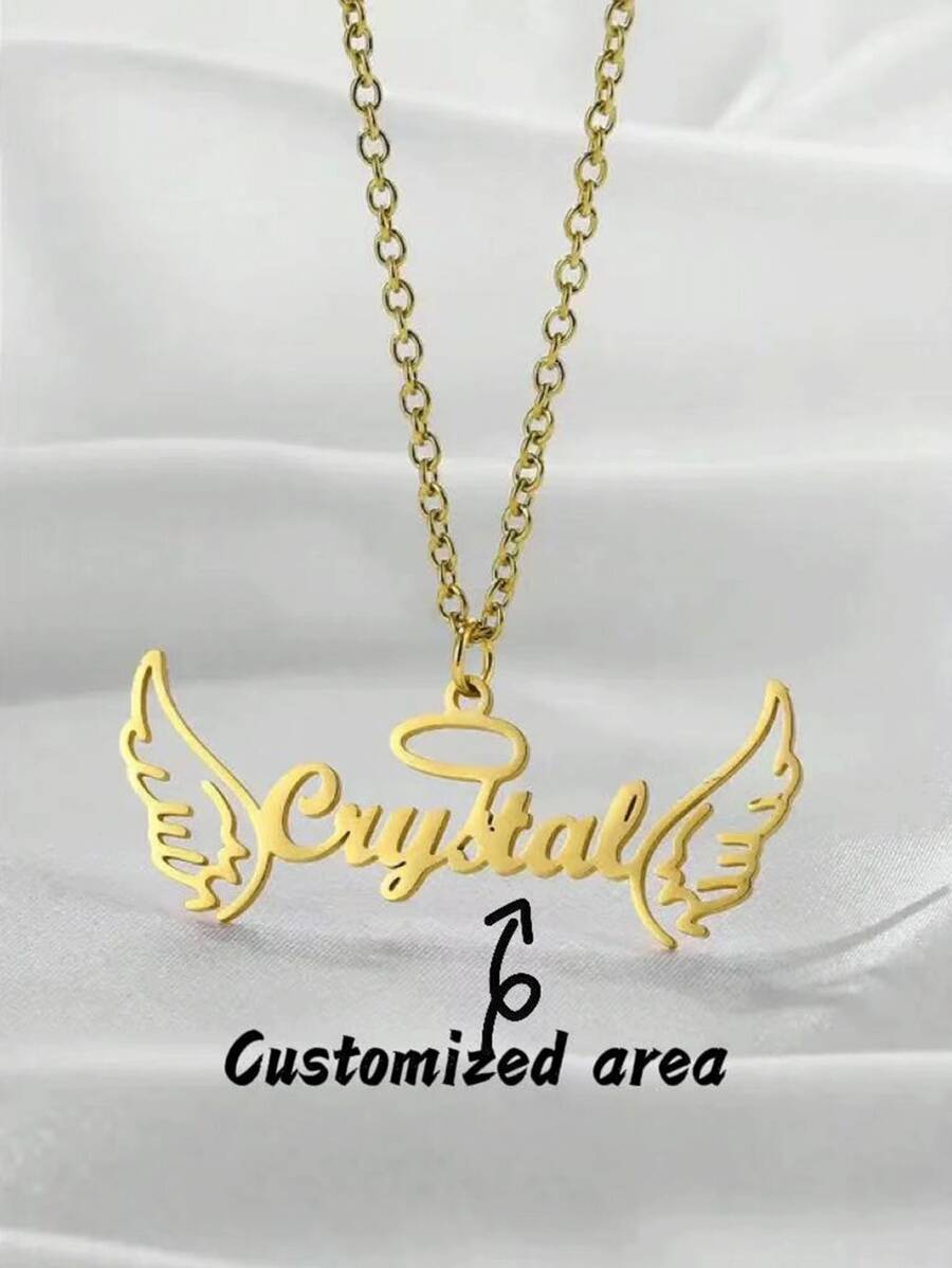 One Piece Personalized Angel Wings Name Necklace - Stainless Steel Handmade Jewelry, Custom Cursive Letter Pendant With Elegant Wing Design, Birthday Holiday Gift For Wife And Family, Her Exclusive Collection, Exquisite Handicraft, Emotional Memorial, High-Quality Fashion Jewelry, Perfect For Couples, Family, Birthdays, Anniversaries