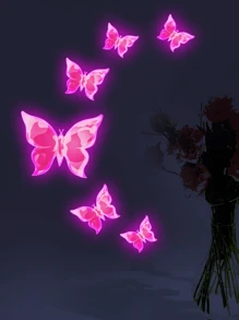 6pcs Pink-Purple Glow-In-The-Dark Small Butterfly Wall Sticker, Bedroom & Living Room Decorative Light-Up Butterfly Sticker
