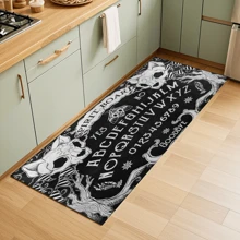 1 pieza Alfombra de entrada con estampado de calavera, alfombra de área artística negra para sala de estar, baño, cocina, entrada, balcón, decoración del hogar, absorbe la suciedad, cafetería, bar, vacaciones, fiesta, dormitorio, baño, decoración de cocina