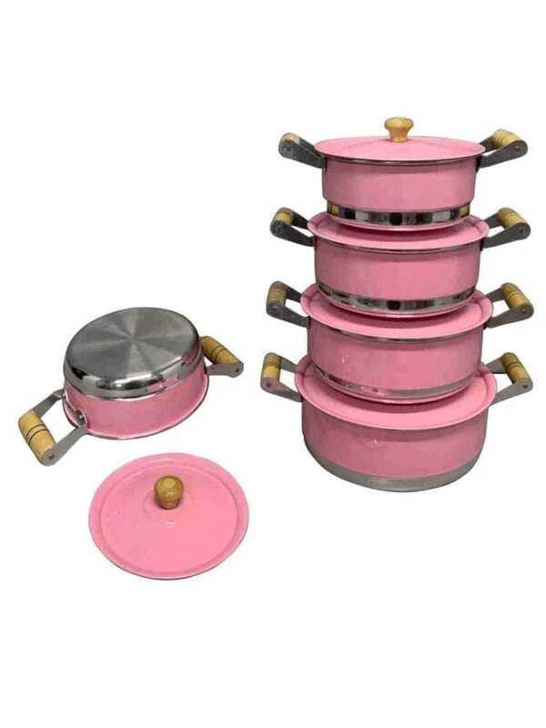 JOGO PANELA ALUMINIO ROSA PRETO OU VERMELHO ALÇA DE MADEIRA POMEL PEGADOR DE MADEIRA