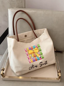 Personalized Teacher Tote Bag, Customizable With Name, Women's Canvas Shoulder Bag, Retirement Gift For Teachers, Gift For Art Teachers, Personalized Name Tote Bag, Bridesmaid Gift Bag, Wedding Party Tote Bag, Holiday Gift Bag, Creative Teacher's Day Gift, Reusable Women's Tote Bag, Personalized Shoulder Bag, A Thank-You Gift For Art Teachers Or Retired Teachers, Wedding Or Holiday Bridesmaid Gift Bag, The Best Teacher's Day Gift. - Multicolor - View 14