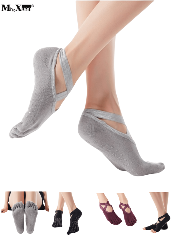 Chaussettes de yoga, chaussettes de danse, antidérapantes, chaussettes pour femmes, chaussettes à cinq orteils, été, style fin pour le pilates, fitness, débutants, en silicone antidérapant, respirantes