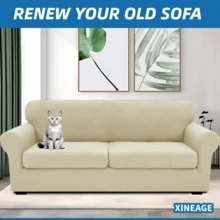Local Delivery- 2025 New 2 Pieces Chair Covers With Arms Super Stretch Chair Slipcover For Living Room Pet Dog Universal Slip Cover Anti Slip Armchair Furniture Protector (Light Gray), 31"-46"(1 Cushion) - Light Beige - 查看 10