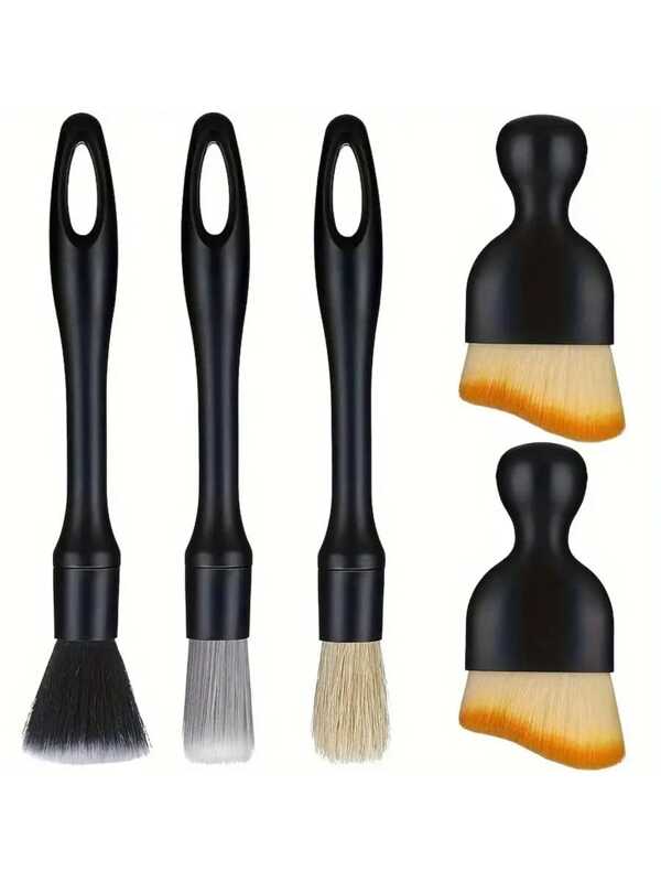 5-delige set detailborstels, multifunctionele autodetailborstels, borstels van zwijnenhaar, autoreinigingsgereedschap voor het reinigen van het dashboard, ventilatieopeningen, auto-interieur, wielen en emblemen