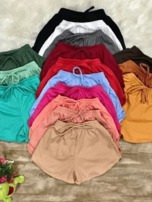 Kit With 4 Women's Shorts Ribbed Knit Short High Waist Shorts With Elastic For Gym Beach Spring Summer Fitness Fashion M G And GG - 藍/紅/綠/黑 - 查看 2