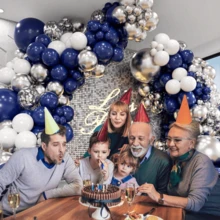 1Set Navy Blue And Silver Balloon Garland Arch Kit, Royal Blue Metallic Silver White Balloons For Birthday Shower Wedding Graduation Party Decorations - Multicolor - View 4