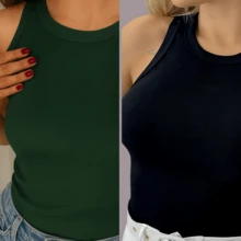 Kit Of 2 Women's Ribana Tank Tops Ideal For Casual And Comfortable Looks Perfect For Everyday Life - Hijau dan Hitam - View 2