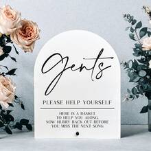 1pc Gents & Ladies Acrylic Sign, Gents & Ladies Bathroom Sign,Contemporary Acrylic Wedding Bathroom Sign With Holder - "Please Help Yourself" His & Hers Hospitality Basket Decor, Battery-Free Tabletop Sign For Wedding Receptions & Events,Engagement Party Desk Decor, Reception And Bridal Shower, Acrylic Sign With Stand, Wedding Party Favors