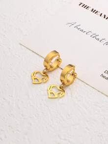 1 对时尚经典百搭高端甜美心形女士耳环 - 金色 - 查看 5
