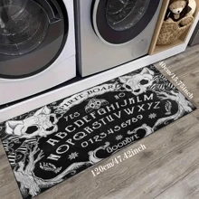 1 pieza Alfombra de entrada con estampado de calavera, alfombra de área artística negra para sala de estar, baño, cocina, entrada, balcón, decoración del hogar, absorbe la suciedad, cafetería, bar, vacaciones, fiesta, dormitorio, baño, decoración de cocina