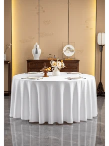 1 Piece White 90-Inch Round Tablecloth: Wrinkle-Resistant And Washable Banquet Tablecloth; Spill-Proof High-Density Fabric Tablecloth Suitable For Wedding Events And Daily Household Use.