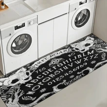 1 pieza Alfombra de entrada con estampado de calavera, alfombra de área artística negra para sala de estar, baño, cocina, entrada, balcón, decoración del hogar, absorbe la suciedad, cafetería, bar, vacaciones, fiesta, dormitorio, baño, decoración de cocina