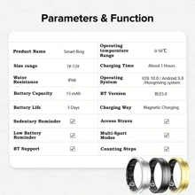 Anillo inteligente para mujeres - Rastreador de fitness. Anillo inteligente de acero inoxidable compatible con sistemas Android e iOS, con función de fotografía por gestos, ultra bajo consumo de energía y resistente al agua IP68 para uso diario.