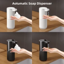1pc 360ml Touchless Wall-Mounted Automatic Soap Dispenser, USB Rechargeable Smart Kids Handwashing Station, Waterproof And Moisture-Proof, Rechargeable Lithium Battery With Long Lasting Power, 2 Style Options For Various Liquids, Fashionable White Design With Vertical Ridge, Suitable For Kitchen, Bathroom, Hotel And School - Multicolor - View 3