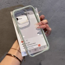 Minimalist Mobile Elements Fashion Solid Color Material 2-In-1 Shock-Proof & Anti-Fall Simple Transparent Solid Color Frame Phone Case Compatible With IPhone 11, 12, 12 Pro, 12 Pro Max, 13, 14, 13 Pro Max, 14 Pro Max, 15 Pro, 15 Pro Max, 16, 16 Pro, 16 Plus, 16 Pro Max, 17, 17 Pro, 17 Air, 17 Pro Max Spring Pastel Gift Easter - Mint Green - View 3