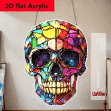 2D Flat Chocolate Skull Acrylic Light Catcher - Painted Glass Style Decoration, Suitable For Homes, Gardens, And Bars - Perfect Halloween And Holiday Party Supplies