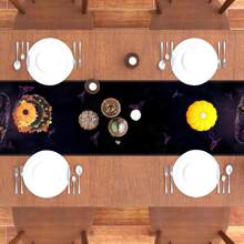 1/25pcs Halloween Series, Cat Print Linen Table Runner, Suitable For Holiday Parties, Birthday Dinners, Kitchen And Dining Room Decor, Furniture And Home Textile Decor. It Is A Multi-Purpose Home Decor Item Applicable For All Seasons, Perfect For Party And Holiday Decorations, And Also An Excellent Gift For Parents And Friends.