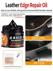 1片黑色边缘修复漆（黑色） - 颜色修复贴片，颜色修复剂，破损和撕裂修复剂。皮革边缘密封油修复皮革肩带，配有棉签工具，适用于破损和沾油的皮革包袋。 - 彩色 - 查看 3