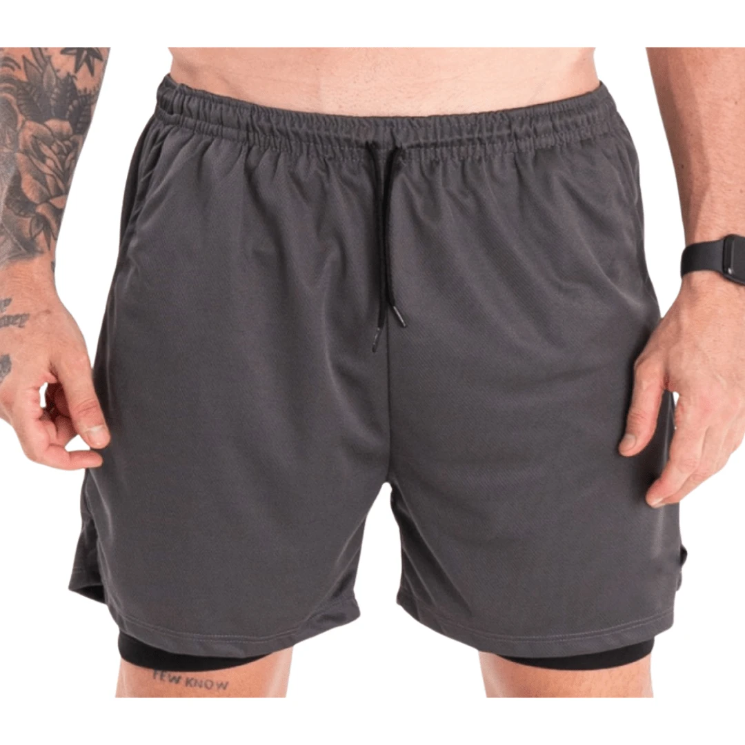 Men's 2 In 1 Thermal Gym Shorts With Summer Compression Regular Fit None - Xám - Xem 1