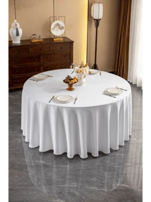 1 Piece White 90-Inch Round Tablecloth: Wrinkle-Resistant And Washable Banquet Tablecloth; Spill-Proof High-Density Fabric Tablecloth Suitable For Wedding Events And Daily Household Use.