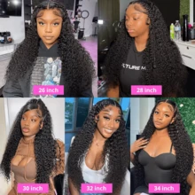 CEXXY 360 Lace Frontal Wig Human Hair 180 Density Deep Wave No Glue With Pre Plucked Baby Hair Natural Color Ponytail Bun Wig 360 Lace Frontal Wig Human Hair - Natural Black - 查看 9