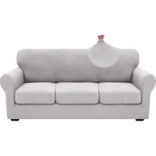 Local Delivery- 2025 New 2 Pieces Chair Covers With Arms Super Stretch Chair Slipcover For Living Room Pet Dog Universal Slip Cover Anti Slip Armchair Furniture Protector (Light Gray), 31"-46"(1 Cushion) - 黑色 - 查看 4