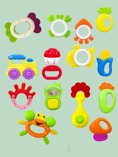 14/5/6 Pcs Baby Rattle Toys (6-12 Months), Baby Sensory Teething Toys (8 Months), Newborn Baby Teething Toys (0-3 Months), Baby Teether (0-6 Months), Baby Development Learning Toys (8-9-10 Months), Baby Boy & Girl Gift Set (Random Color)